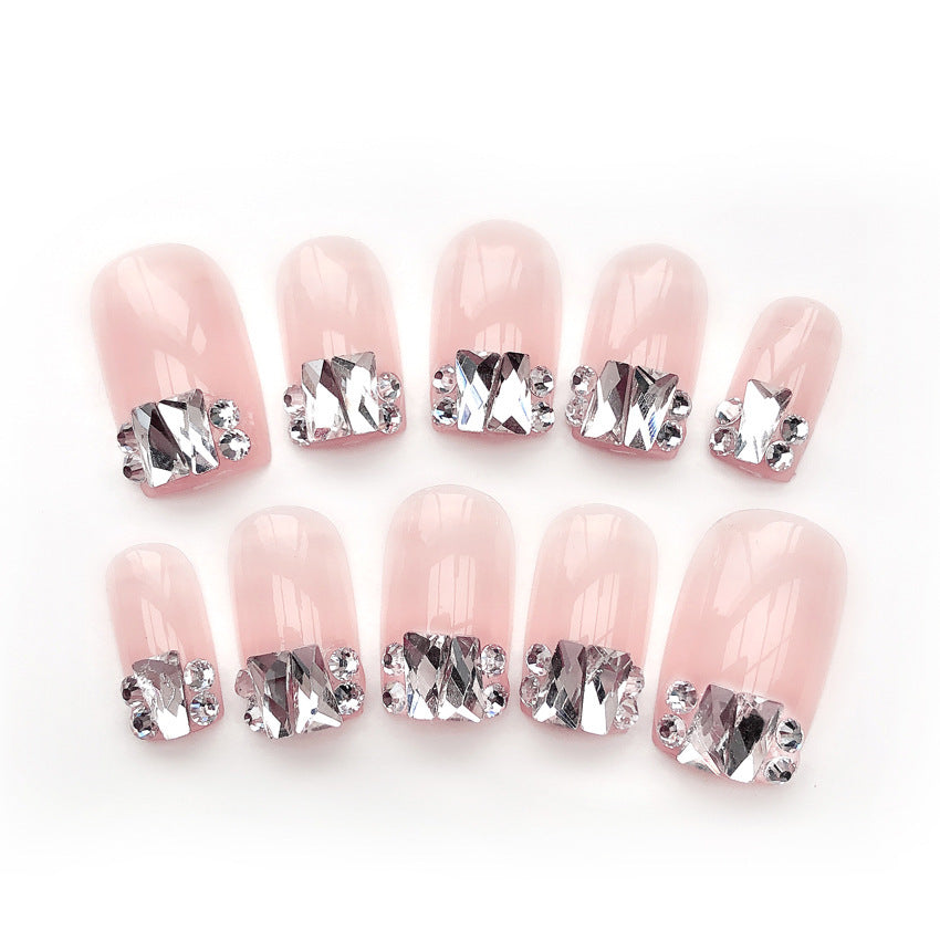 Fashion  nail Finished Nail Beauty Internet Celebrity Same Ins White Ladder Diamond Fake Nails Nail Stickers E18