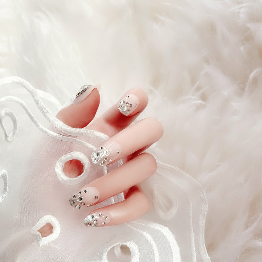 Fashion  nail Finished Nail Beauty Internet Celebrity Same Ins Rhinestone Short Fake Nails Nail Stickers UV Nail L2
