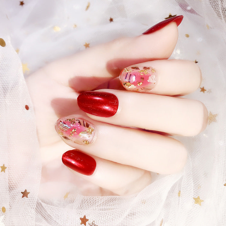 Fashion  nail Finished Nail Beauty Fake Nails Nail Art 24 PCs Finished Shell Gold Foil Good Quality UV Nail L38