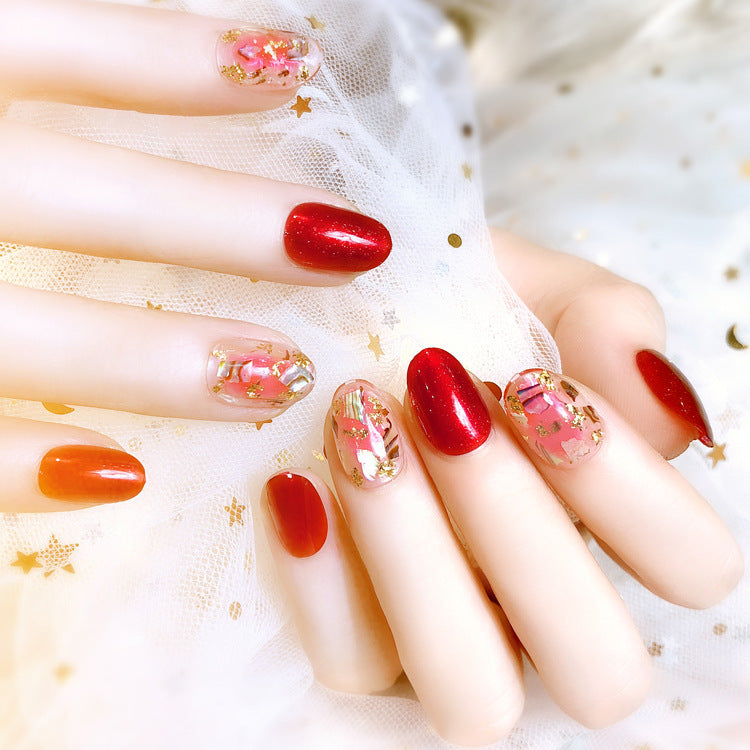 Fashion  nail Finished Nail Beauty Fake Nails Nail Art 24 PCs Finished Shell Gold Foil Good Quality UV Nail L38