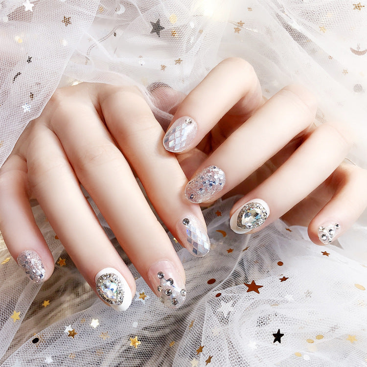 Fashion  nail Nail Tips Finished Product Fake Nails Jewelry Rhinestone 24 Pieces Finished Product UV Nail L36