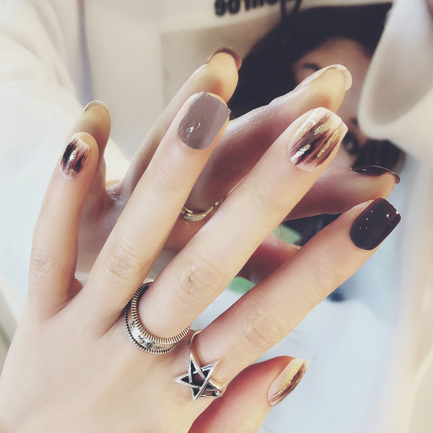 Fashion  nail Finished Nail Beauty Internet Celebrity Same Style Wearing Armor Rendering Gold Powder Fake Nails Sequins Nail Stickers S39
