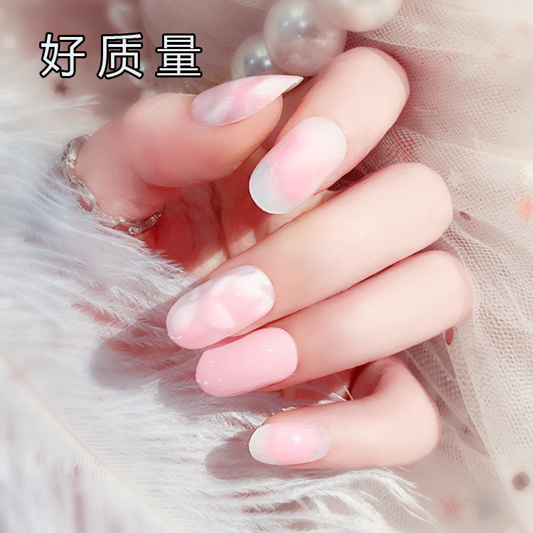 Fashion  nail Finished Nail Beauty Fake Nails Nail Patch Petals Light Pink round Head Nail Stickers UV Nail L46