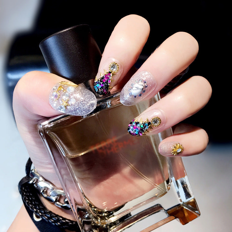 Fashion  nail Finished Nail Beauty Japanese Magazine Style Large Sequins Rivet Fake Nails 24 Pieces UV Nail L30