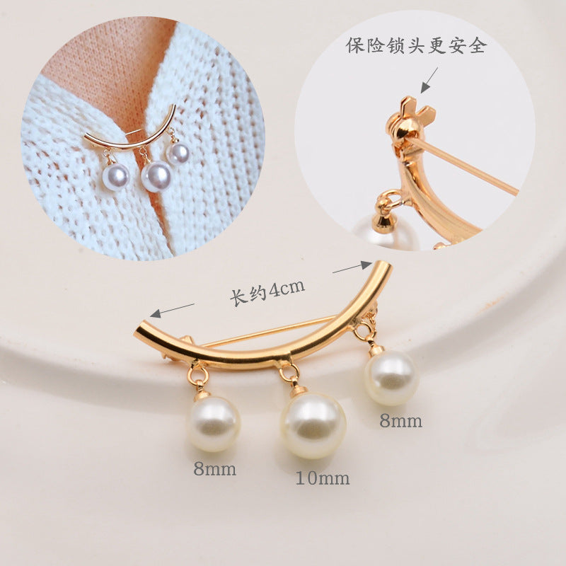 配饰胸针防走光珍珠胸针 女一字高档胸花别针蝴蝶插针丝巾扣 裙口收腰神器