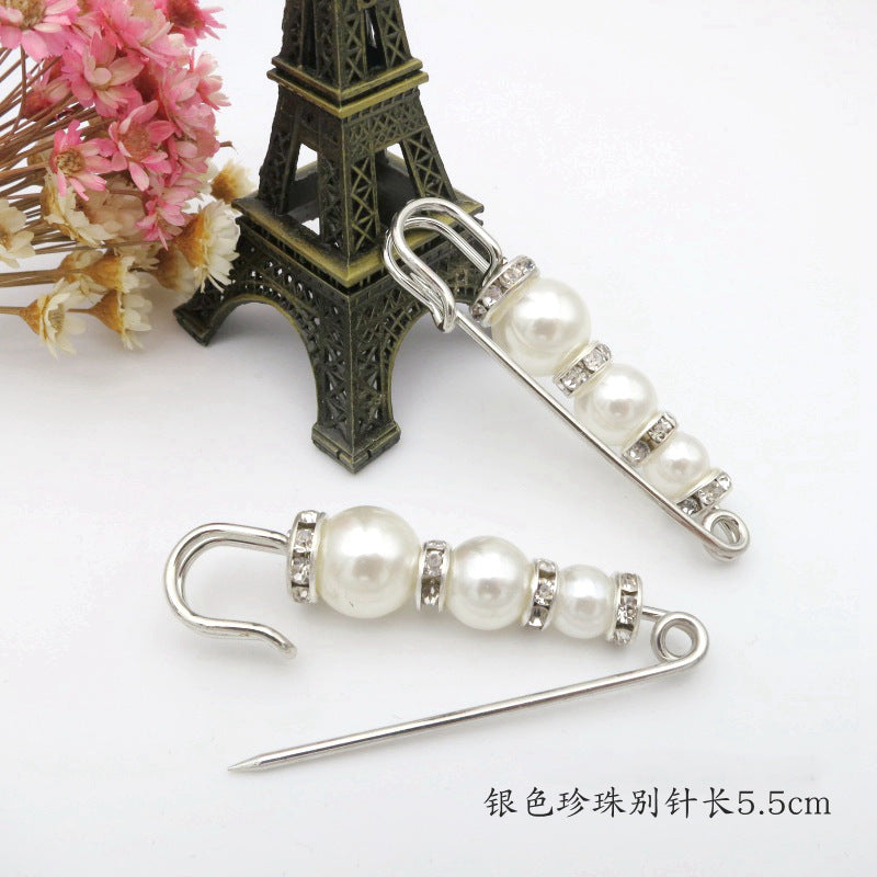 配饰胸针防走光珍珠胸针 女一字高档胸花别针蝴蝶插针丝巾扣 裙口收腰神器