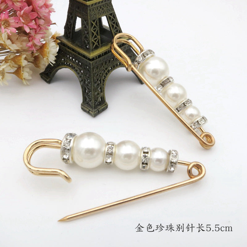 配饰胸针防走光珍珠胸针 女一字高档胸花别针蝴蝶插针丝巾扣 裙口收腰神器