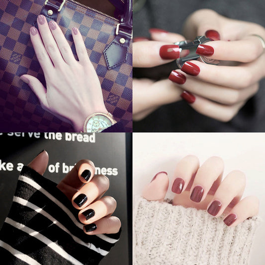 Fashion  nail Tina 24 Pieces Finished Nail Beauty Solid Color Fake Nail Patch Short Detachable Square Head Multi-Color Collection F Series