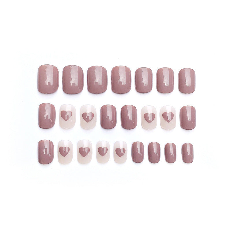 Fashion  nail Peach Manicure Love Heart Short Wear Manicure Popular Fake Nail Tip Finished Product Nail Tip Manicure Gray Purple S105