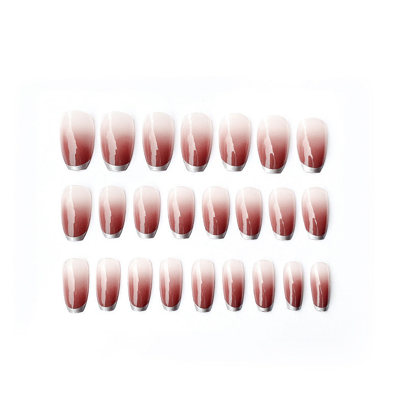 Fashion  nail Peach Manicure European and American Wear Manicure Silver Edge Ballet Nail Popular Fake Nail Tip Finished Product Nail Tip Manicure S102