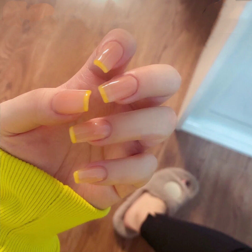 Fashion  nail Tina Manicure Elegant Yellow Edge French Simplicity Wear Nail Finished Patch Fake Nails Nail Patch Nail Tip S89