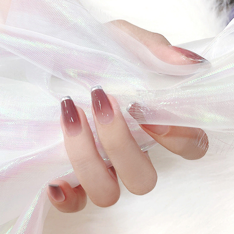 Fashion  nail Peach Manicure European and American Wear Manicure Silver Edge Ballet Nail Popular Fake Nail Tip Finished Product Nail Tip Manicure S102