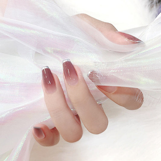 Fashion  nail Peach Manicure European and American Wear Manicure Silver Edge Ballet Nail Popular Fake Nail Tip Finished Product Nail Tip Manicure S102
