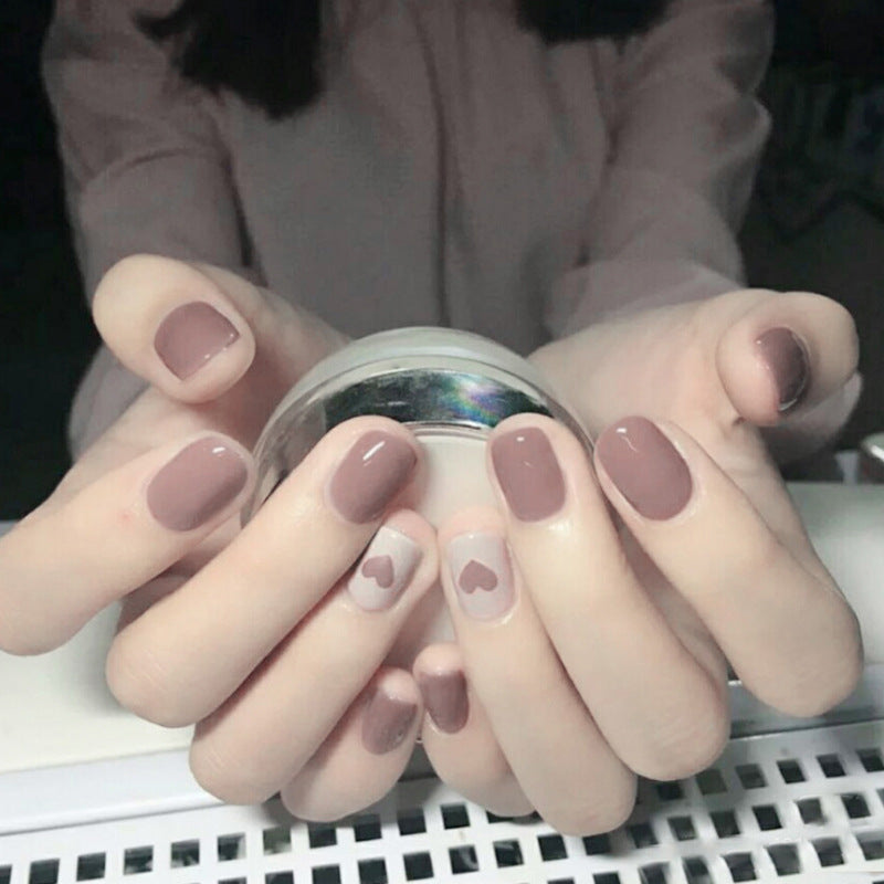 Fashion  nail Peach Manicure Love Heart Short Wear Manicure Popular Fake Nail Tip Finished Product Nail Tip Manicure Gray Purple S105