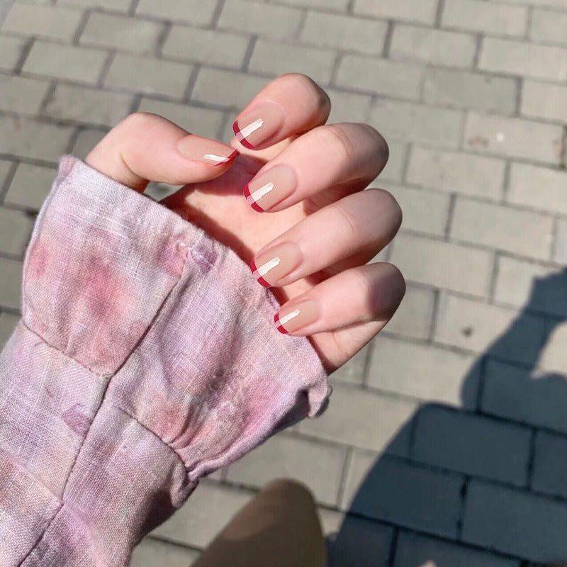 Fashion  nail Manicure Elegant Red Edge French Simplicity Wear Nail Finished Patch Fake Nails Nail Patch Nail Tip S98
