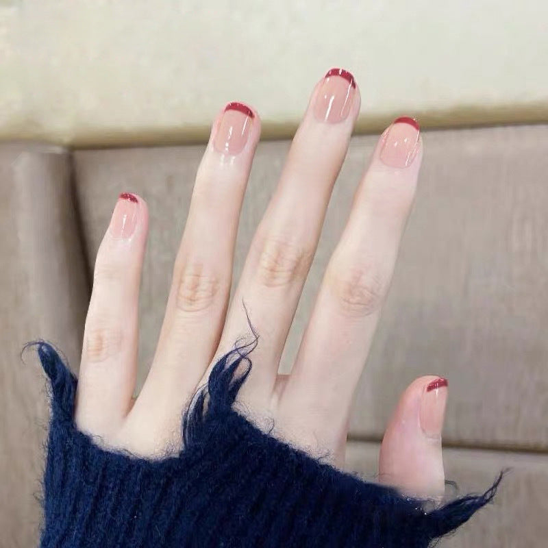 Fashion  nail Manicure Elegant Red Edge French Simplicity Wear Nail Finished Patch Fake Nails Nail Patch Nail Tip S98