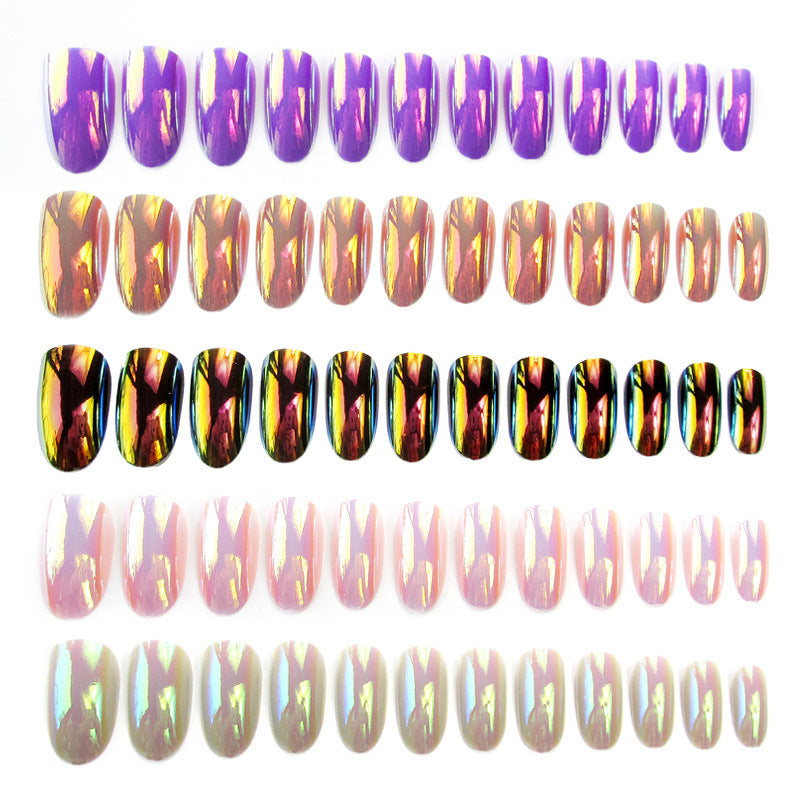 Fashion  nail Wearable Fake Nails Bright Color Fake Nail Patch Nail Beauty Dream Color Light Changing Mirror False Nails 24 Pieces Collection