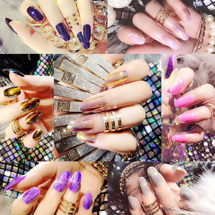 Fashion  nail Wearable Fake Nails Bright Color Fake Nail Patch Nail Beauty Dream Color Light Changing Mirror False Nails 24 Pieces Collection
