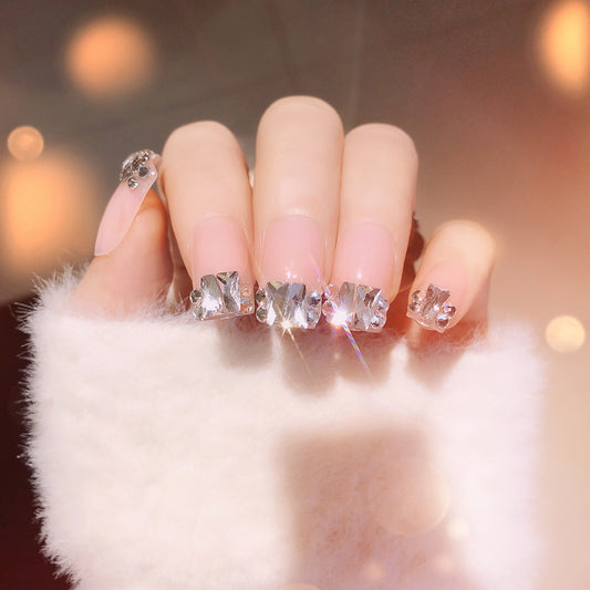 Fashion  nail Finished Nail Beauty Internet Celebrity Same Ins White Ladder Diamond Fake Nails Nail Stickers E18