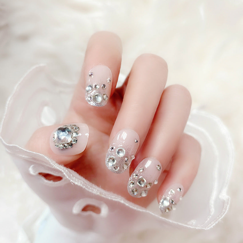 Fashion  nail Finished Nail Beauty Internet Celebrity Same Ins Rhinestone Short Fake Nails Nail Stickers UV Nail L2