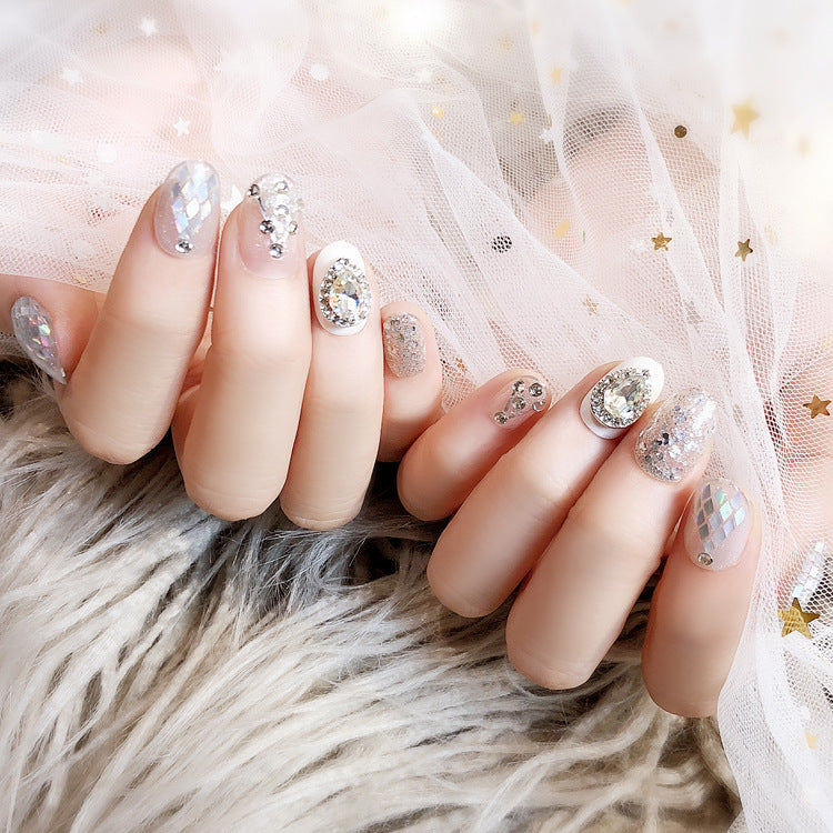 Fashion  nail Nail Tips Finished Product Fake Nails Jewelry Rhinestone 24 Pieces Finished Product UV Nail L36