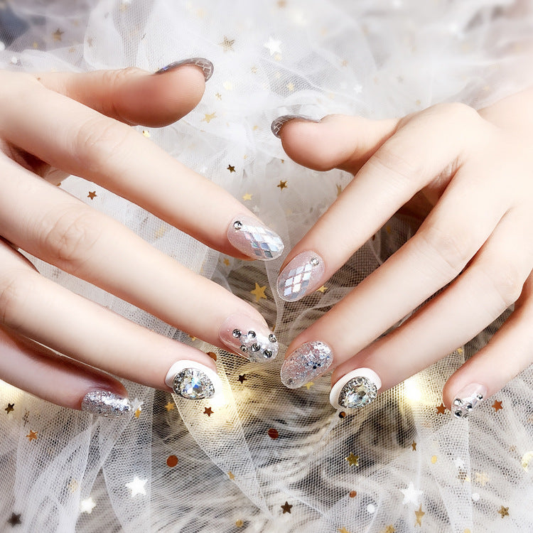 Fashion  nail Nail Tips Finished Product Fake Nails Jewelry Rhinestone 24 Pieces Finished Product UV Nail L36