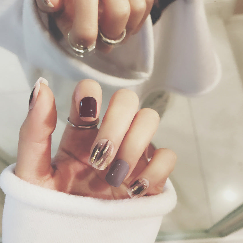 Fashion  nail Finished Nail Beauty Internet Celebrity Same Style Wearing Armor Rendering Gold Powder Fake Nails Sequins Nail Stickers S39