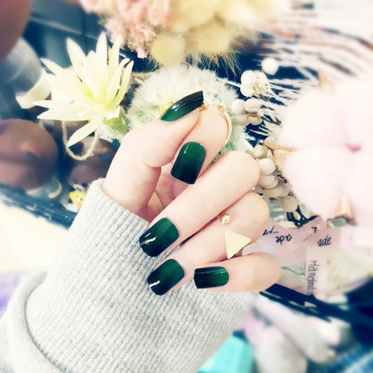 Fashion  nail Manicure Finished Product Gradient Green Fake Nails Short Fake Nails Nail Patch Manicure 24 Pieces Finished Product Nail Patch S16