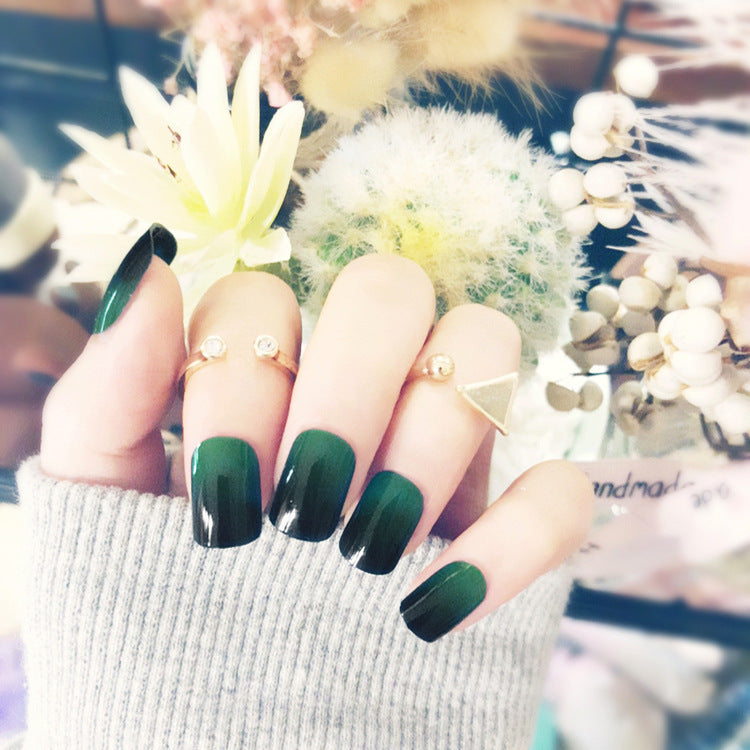 Fashion  nail Manicure Finished Product Gradient Green Fake Nails Short Fake Nails Nail Patch Manicure 24 Pieces Finished Product Nail Patch S16