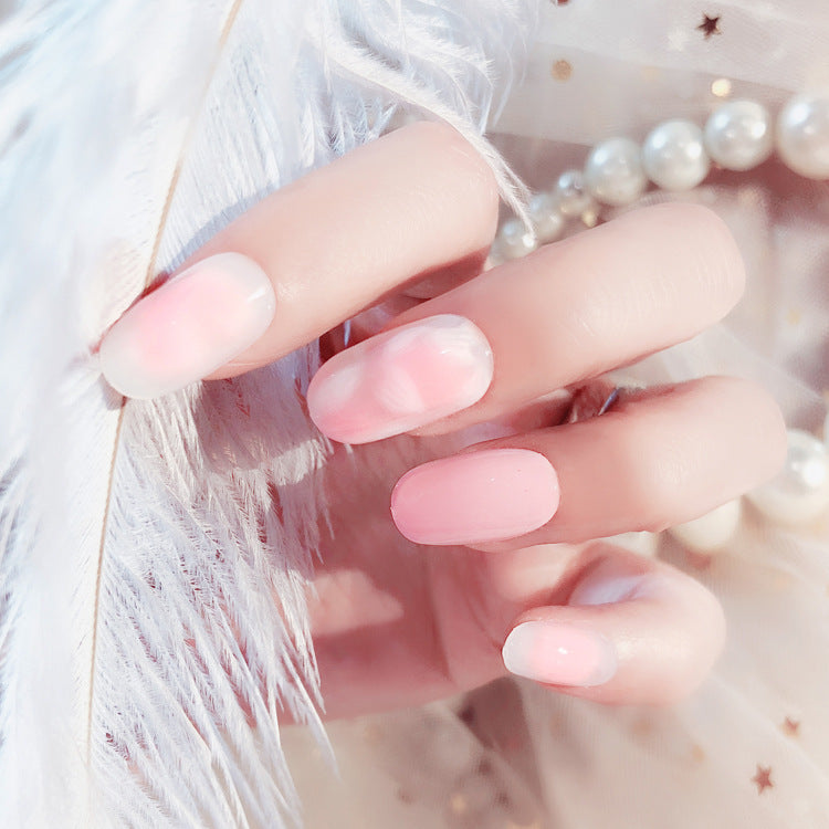 Fashion  nail Finished Nail Beauty Fake Nails Nail Patch Petals Light Pink round Head Nail Stickers UV Nail L46