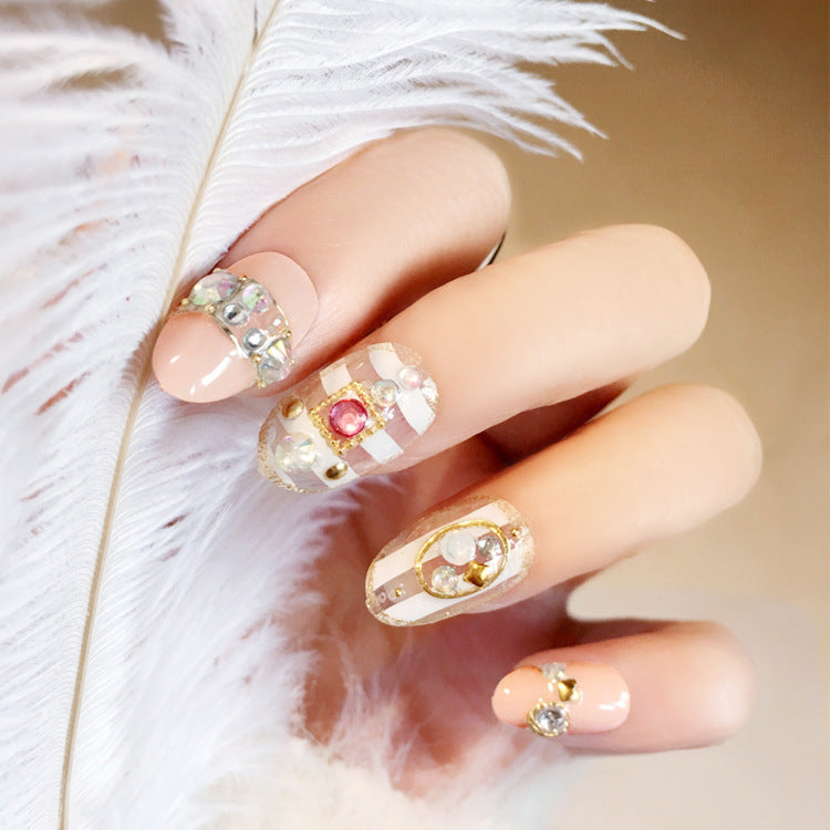 Fashion  nail Finished Nail Beauty Fashion Nude Color Popular round Head Rivet Fake Nail Patch 24 Pieces UV Nail L33