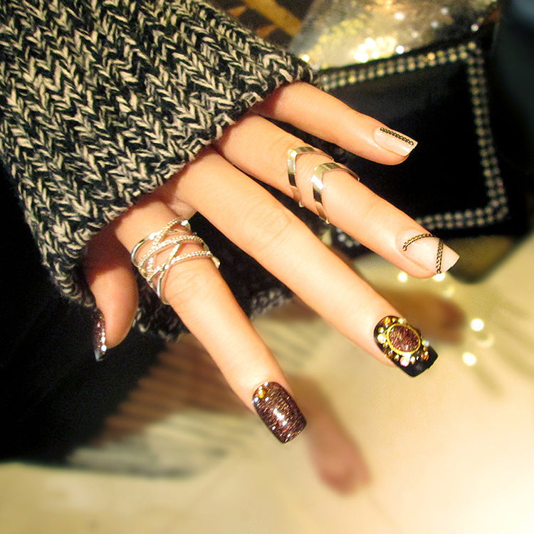 Fashion  nail Finished Nail Beauty Magazine Style Japanese Glitter Chain Fake Nails 24 Pieces UV Nail L29