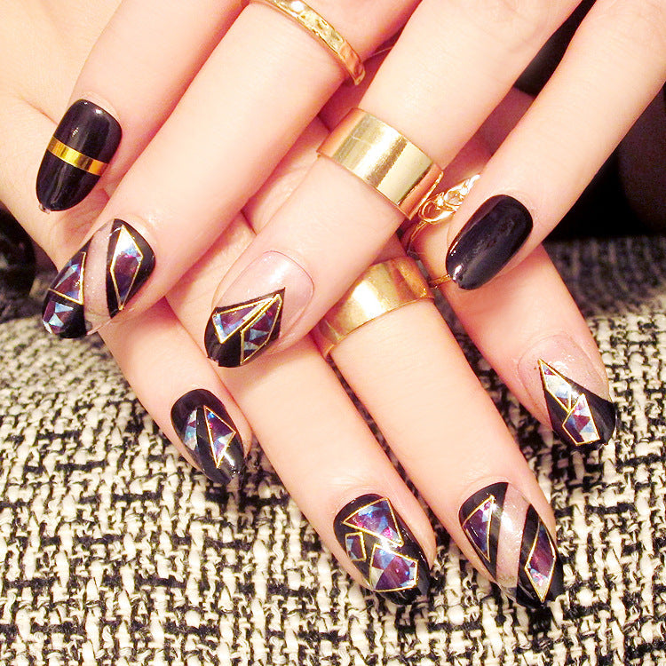 Fashion  nail Tina round Head Black Shell Magic Color Fake Nail Patch Fake Nails 24 Pieces UV Nail L9