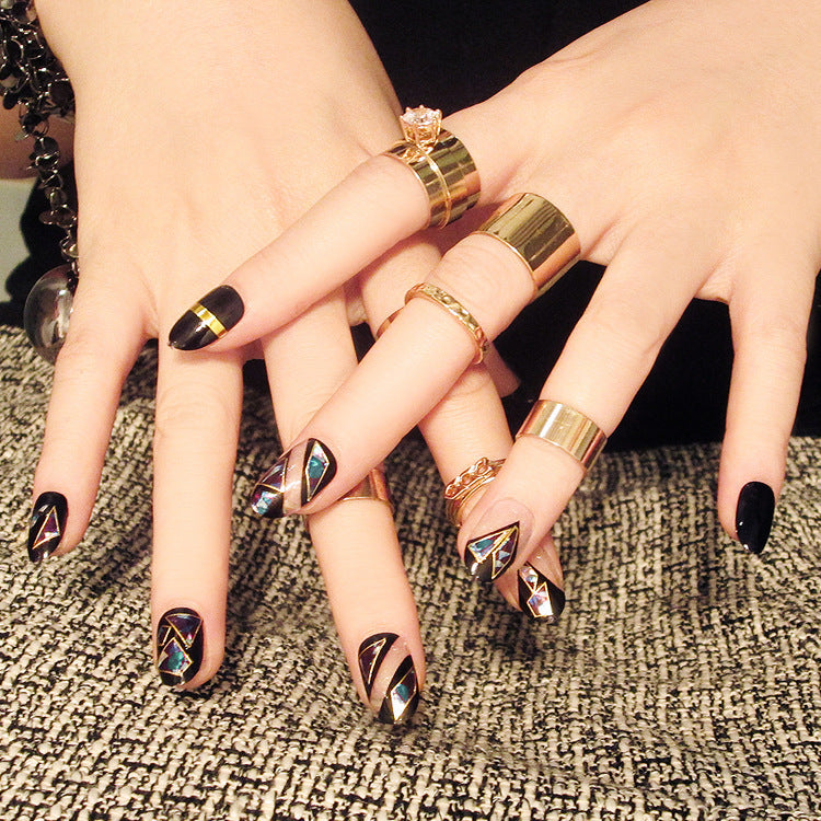 Fashion  nail Tina round Head Black Shell Magic Color Fake Nail Patch Fake Nails 24 Pieces UV Nail L9