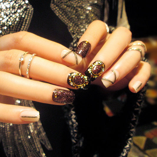 Fashion  nail Finished Nail Beauty Magazine Style Japanese Glitter Chain Fake Nails 24 Pieces UV Nail L29