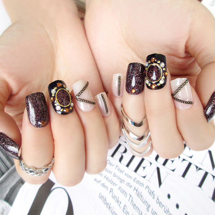 Fashion  nail Finished Nail Beauty Magazine Style Japanese Glitter Chain Fake Nails 24 Pieces UV Nail L29