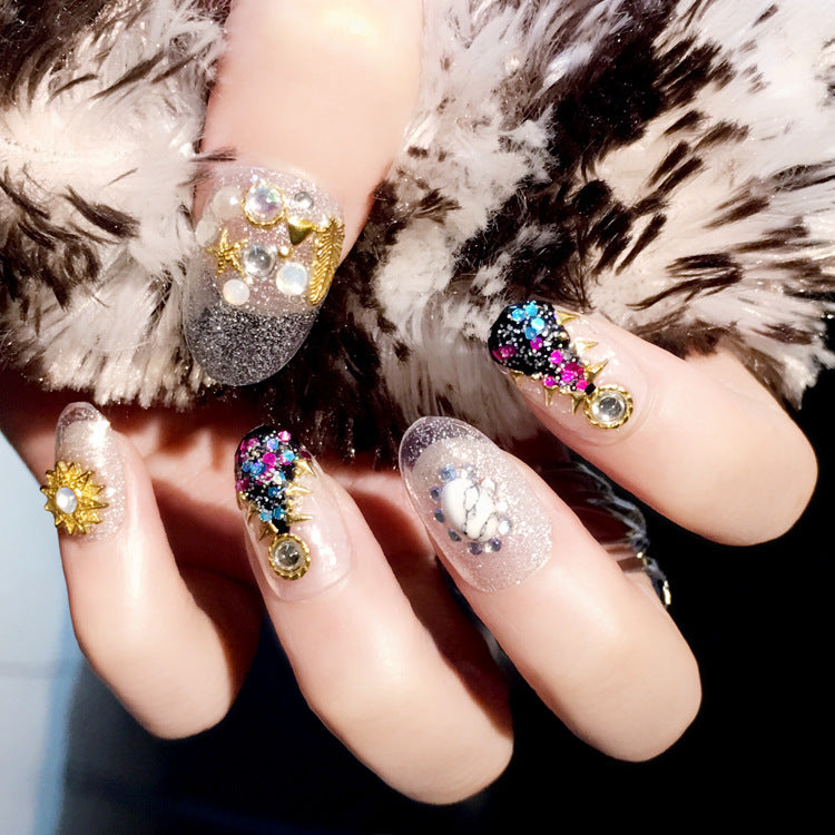 Fashion  nail Finished Nail Beauty Japanese Magazine Style Large Sequins Rivet Fake Nails 24 Pieces UV Nail L30