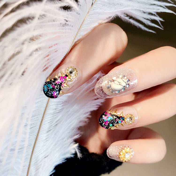 Fashion  nail Finished Nail Beauty Japanese Magazine Style Large Sequins Rivet Fake Nails 24 Pieces UV Nail L30