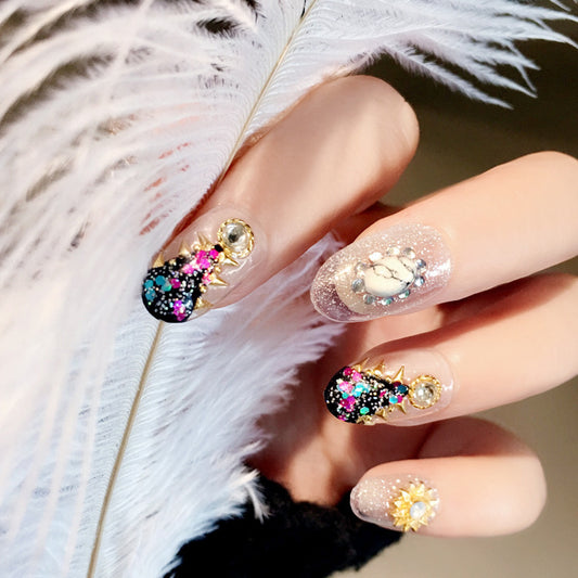 Fashion  nail Finished Nail Beauty Japanese Magazine Style Large Sequins Rivet Fake Nails 24 Pieces UV Nail L30