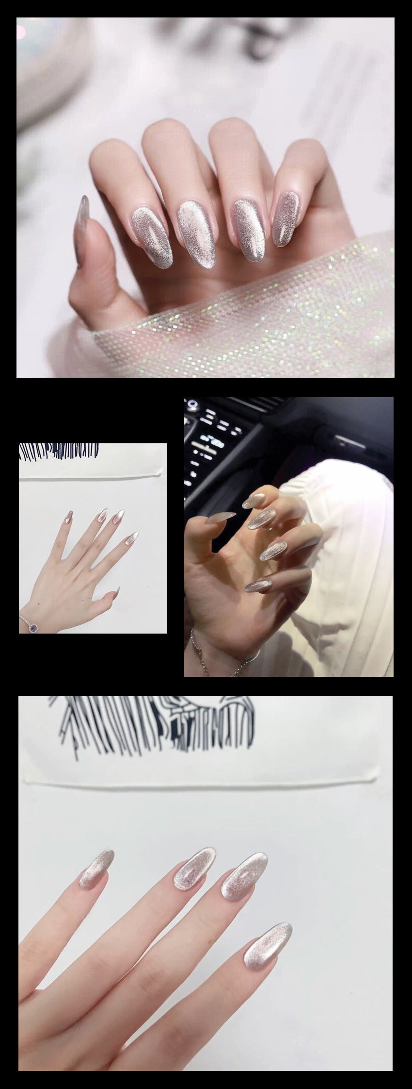 Fashion  nail Tina Finished Nail Beauty Internet Celebrity Same Ins Fake Nails Nail Stickers Crystal Cat's Eye UV Nail L32