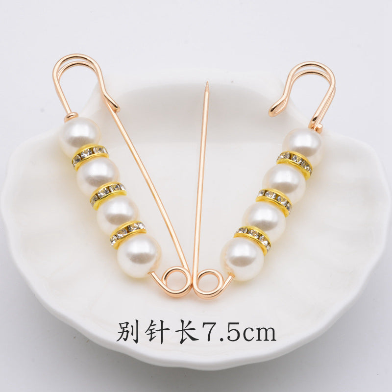 配饰胸针防走光珍珠胸针 女一字高档胸花别针蝴蝶插针丝巾扣 裙口收腰神器
