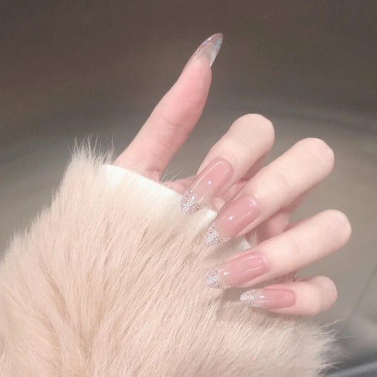 Fashion  nail 2020 New Long European and American Nail Sticker Nail Sticker Finished Product Unloading Glittering Powder Fake Nail Tip Wear Manicure S117