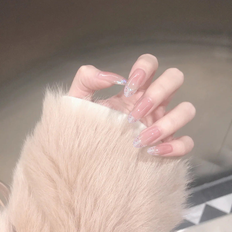 Fashion  nail 2020 New Long European and American Nail Sticker Nail Sticker Finished Product Unloading Glittering Powder Fake Nail Tip Wear Manicure S117