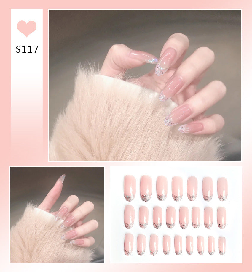 Fashion  nail 2020 New Long European and American Nail Sticker Nail Sticker Finished Product Unloading Glittering Powder Fake Nail Tip Wear Manicure S117