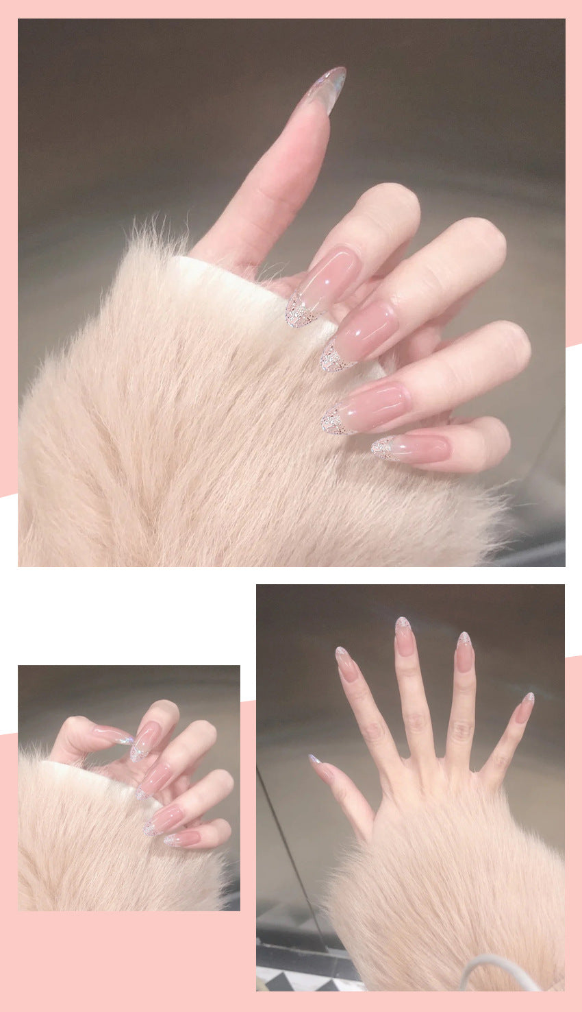 Fashion  nail 2020 New Long European and American Nail Sticker Nail Sticker Finished Product Unloading Glittering Powder Fake Nail Tip Wear Manicure S117
