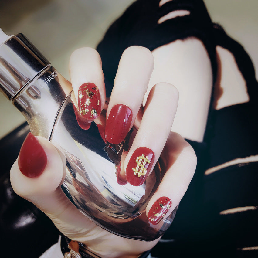 Fashion  nail Finished Nail Beauty Internet Celebrity Wear Armor Coin Dollar Gold Foil Fake Nails Nail Stickers UV Nail L66