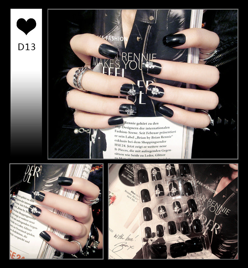 Fashion  nail Internet Celebrity Fake Nail Patch Wear Armor Finished Product Nail Tip Nail Stickers Removable Nail Patch Removable Nail Rhinestone-Sticking