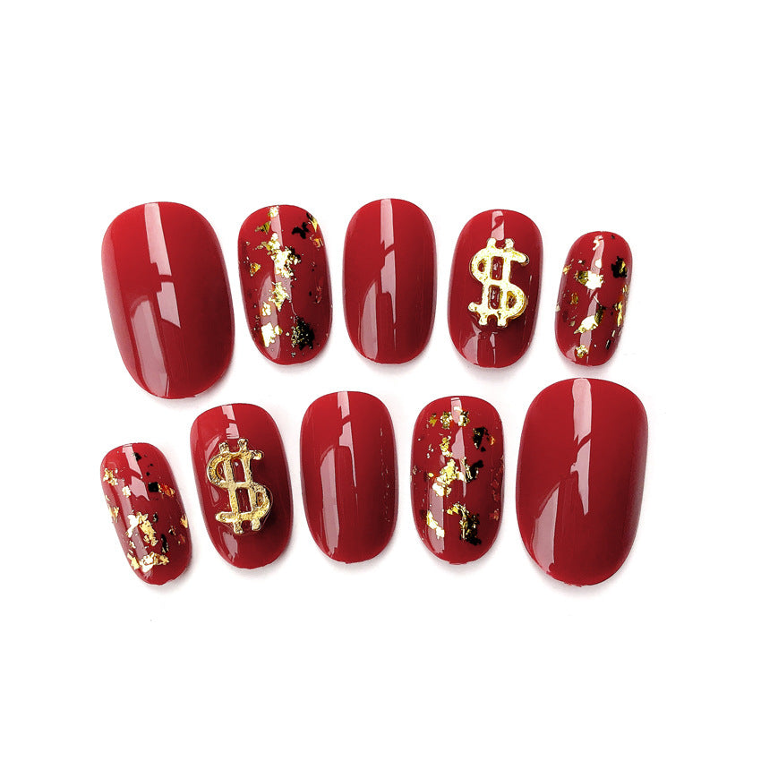 Fashion  nail Finished Nail Beauty Internet Celebrity Wear Armor Coin Dollar Gold Foil Fake Nails Nail Stickers UV Nail L66
