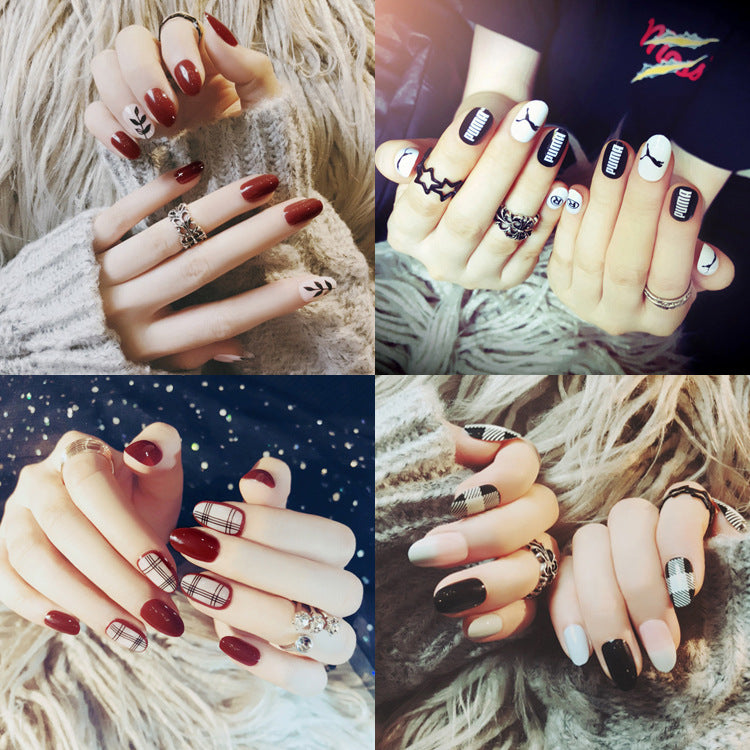 Fashion  nail Tina Finished Nail Beauty Internet Celebrity Same Ins Fake Nails Nail Stickers Wear Nail Glue Collection Z