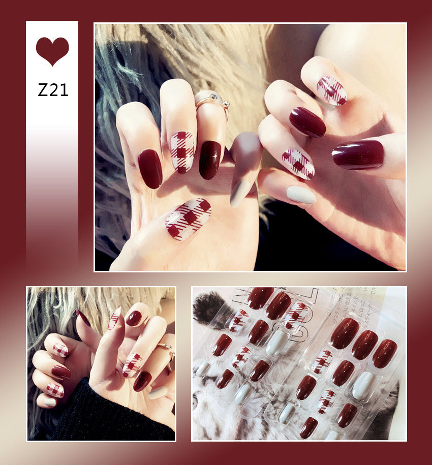 Fashion  nail Tina Finished Nail Beauty Internet Celebrity Same Ins Fake Nails Nail Stickers Wear Nail Back Glue Collection Z